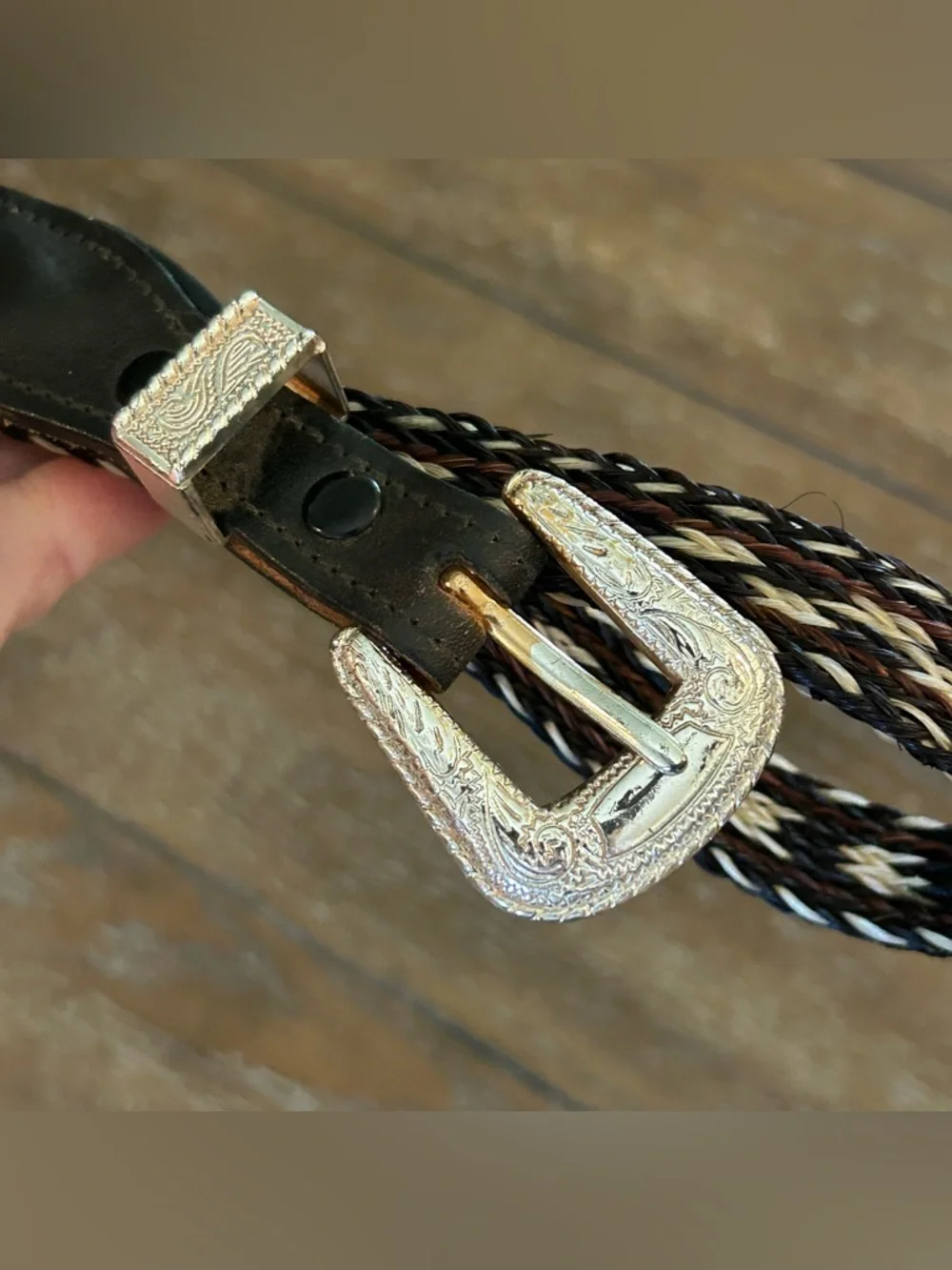Brushy Creek Full Grain Cowhide Leather Horsehair Inlay Belt Girl’s Size 26  USA